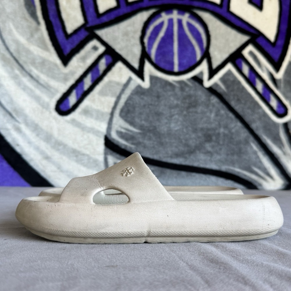 Size 7b - Tory Burch Women's Beige Shower Slide Sandals Slip-On Pool Logo Shoes‎